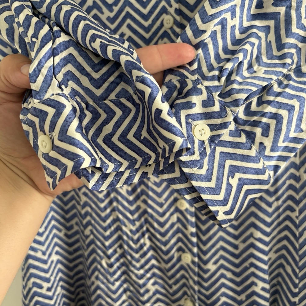 BROOKS BROTHERS Blue White 100%Silk Charmeuse Shirtdress Women's Sz10 PreppyCity - Picture 4 of 9